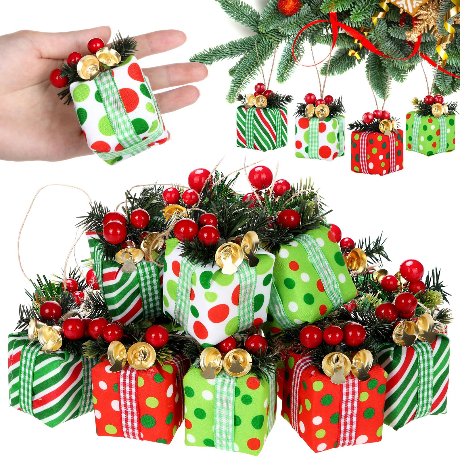 Mini boîtes cadeaux de Noël pour cheminée et fenêtre | Décoration de fête Panelee à pois