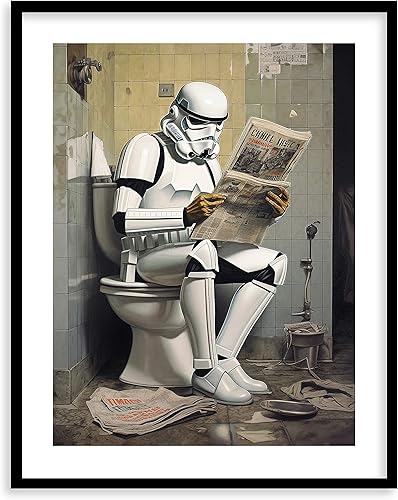 Star Wars Bathroom Décor Art Print - Premium Giclee Fine Art Print - Aesthetic Modern Vintage Painting Style Darth Vader Stormtrooper Yoda Print