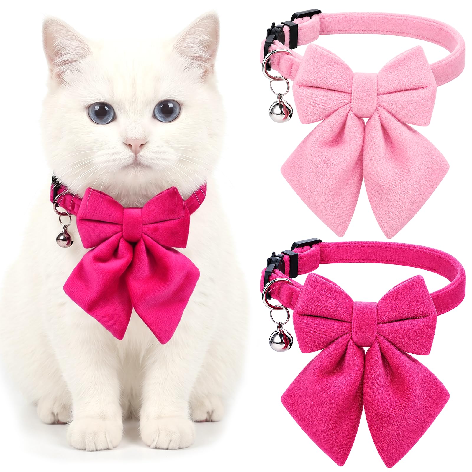 ZEYIYER 2Pcs Pink Kitten Collar Bowtie Cat Collar Breakaway with Bells