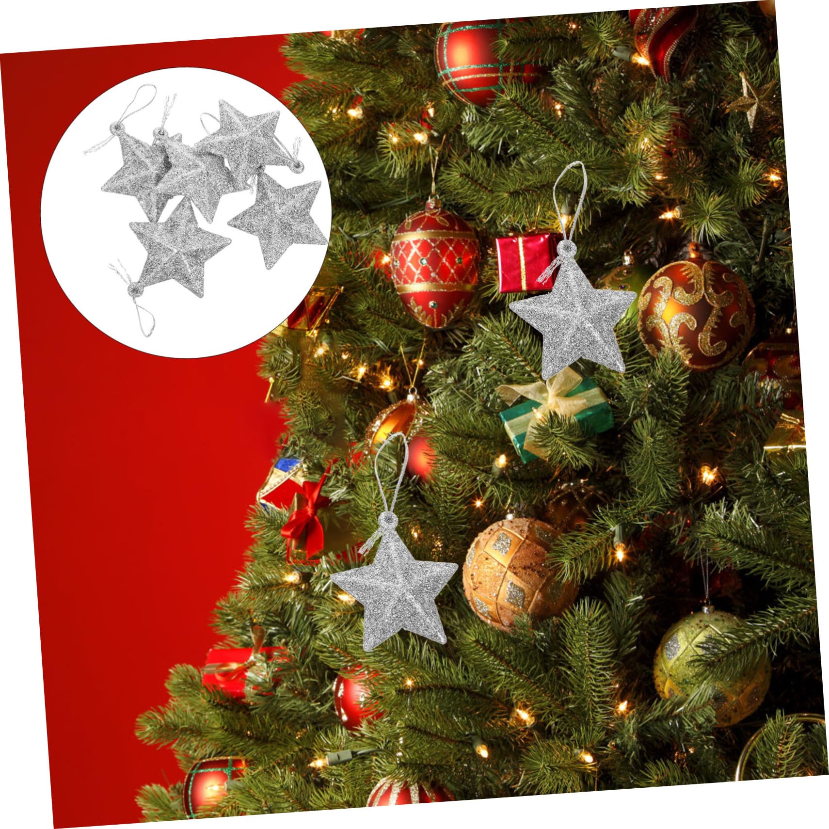 STOBAZA 48pezzi Decorazioni Natalizie Forma Di Stella Glitterata Adornamenti Per Albero Di Natale Da Accessori Festivi Per Feste Di Natale e Capodanno