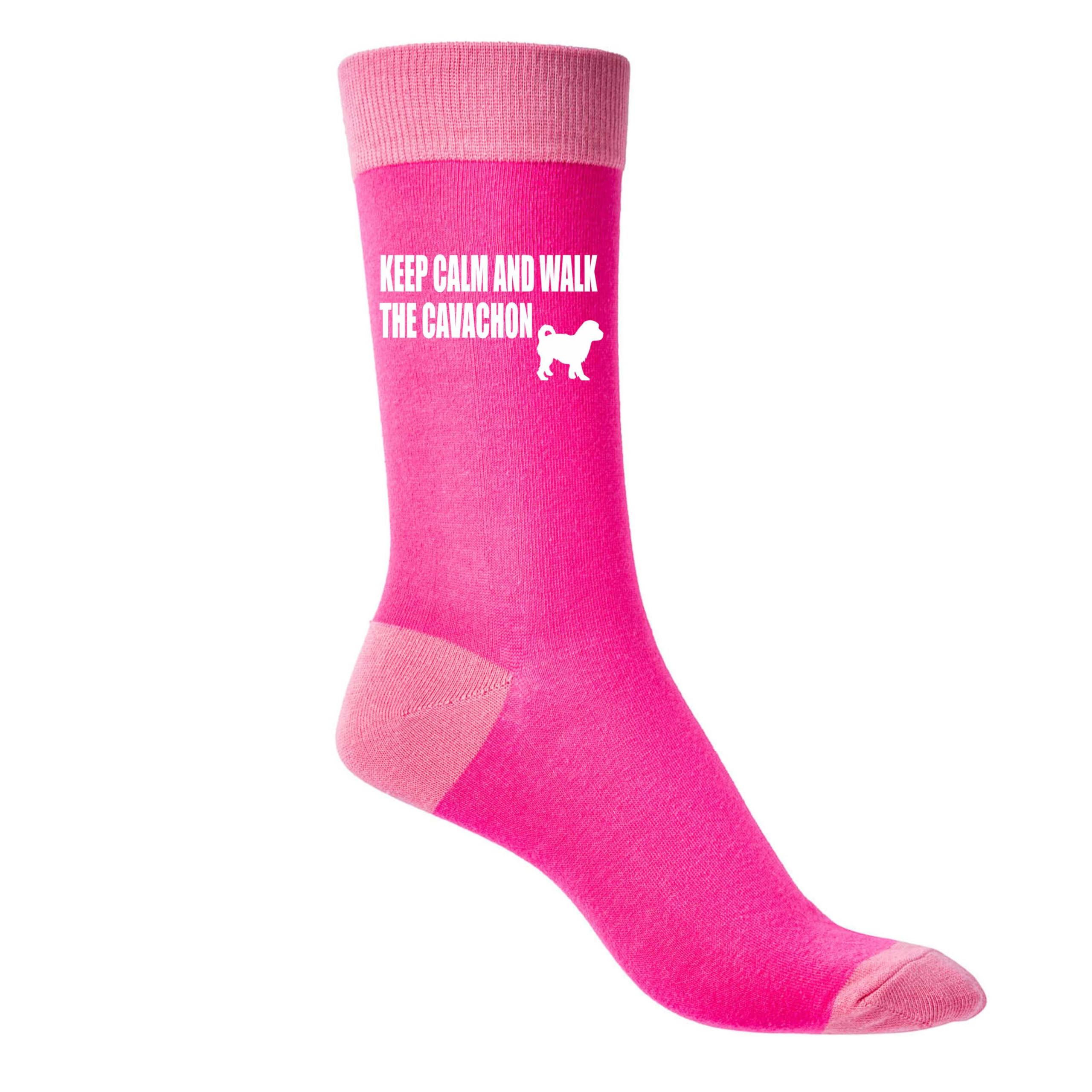 Print4U Keep Calm & Walk Cavachon Ladies Pink Novelty Socks Dog Lover Gift