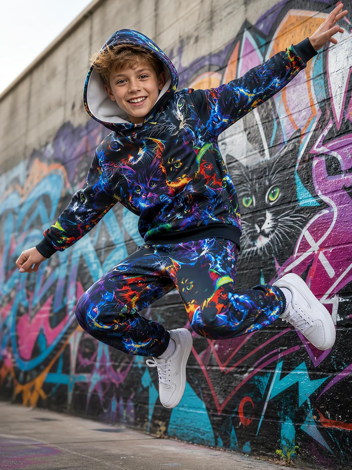 uideazone 5-14Y Big Boys Sweatsuit 3D Print Pullover Hoodie Sweatpant Set