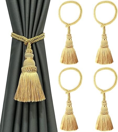 Fenghuangwu Paquete de 4 alzapaños de cortina con borlas de cuerda para cortinas hechas a mano para exteriores, hogar y exteriores decorativos