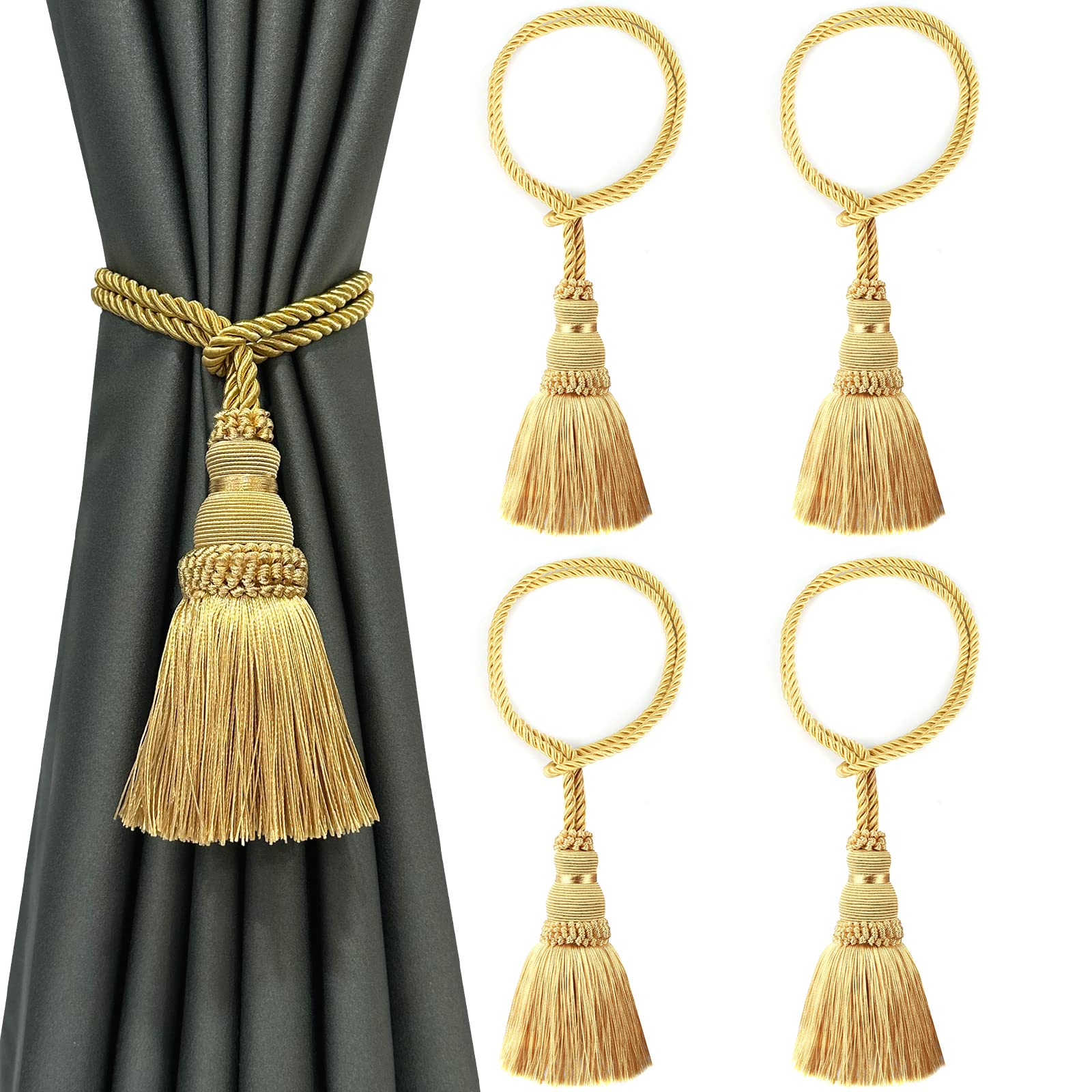 Tassel Curtain Tiebacks， Curtain Tiebacks Braided Rope Tassels 4 Pack Multicolor(Onecolor)