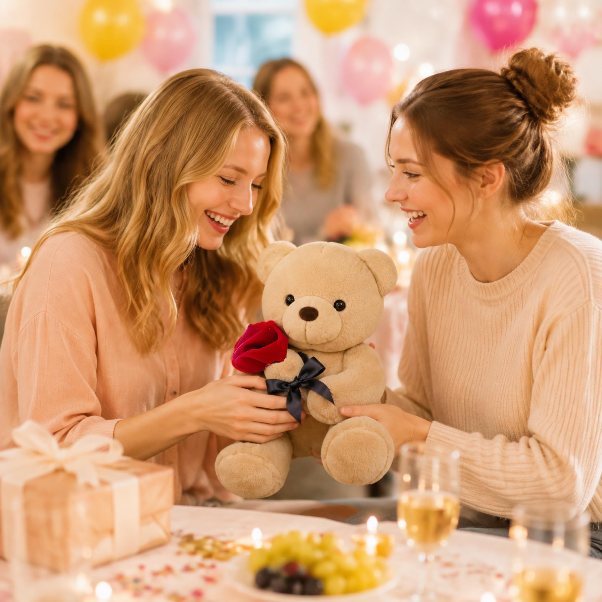 Orsacchiotto peluche con rosa, simpatico peluche giocattolo, idea regalo per bambini, ragazzi, ragazze, compleanno, Natale, San Valentino (45 cm, marrone)