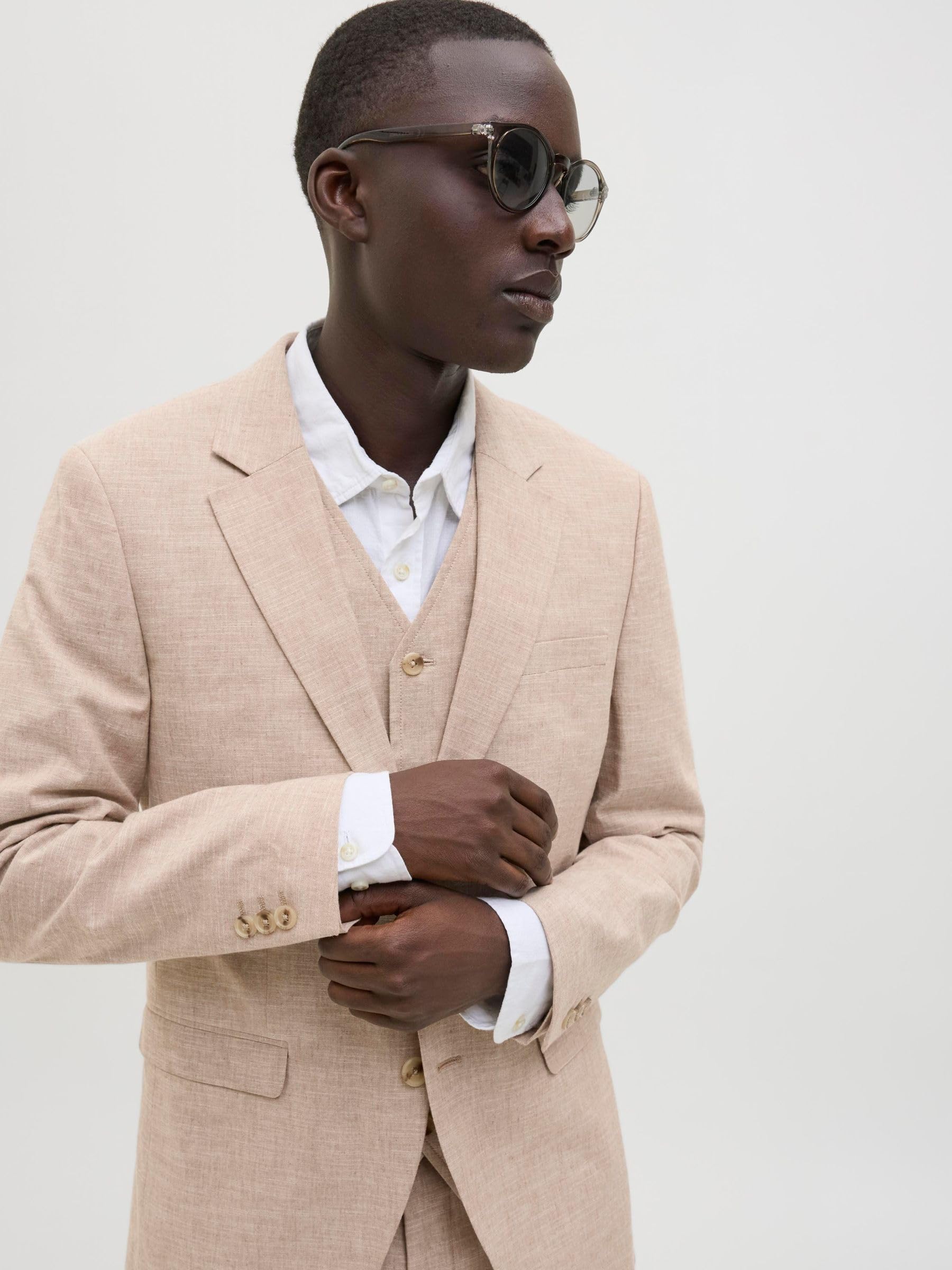 JACK & JONES Męska lniana marynarka Jprriviera Slim Fit Sn, Beżowy/Dopasowanie: dopasowany krój, 58