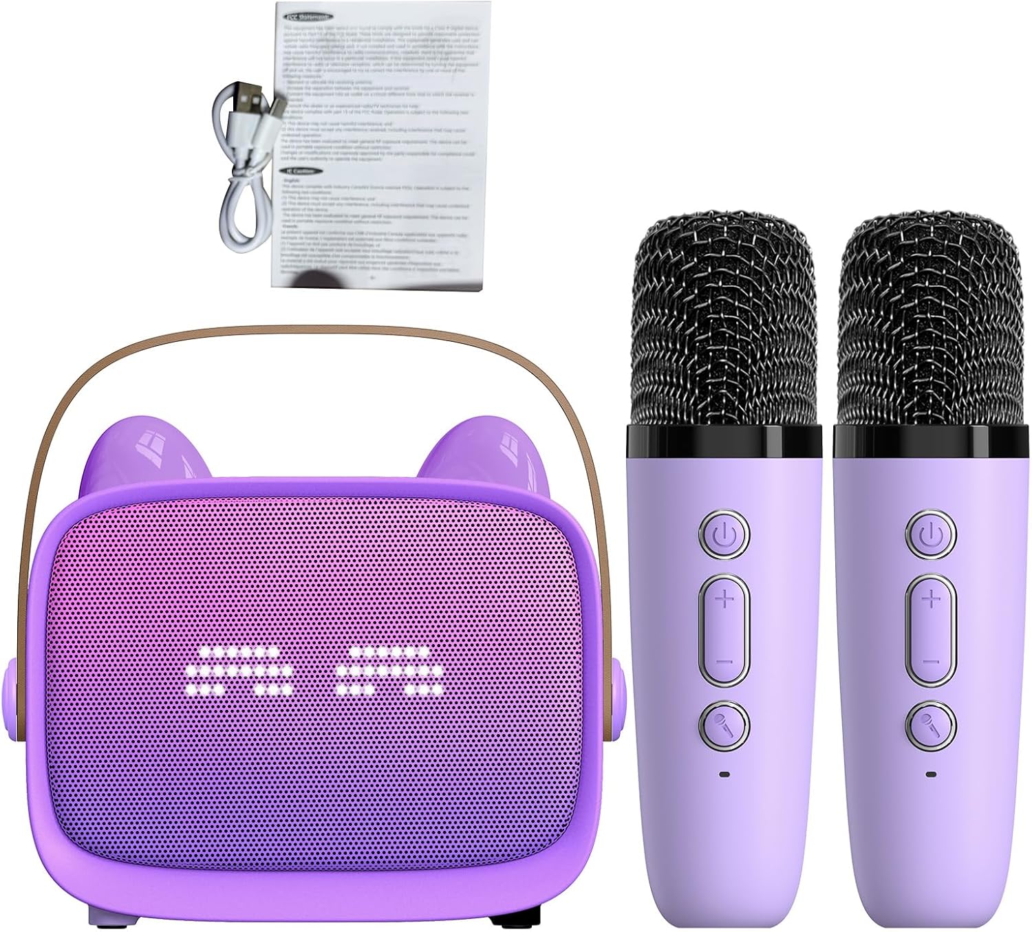 SUNGOOYUE Kids Karaoke Machine, Bluetooth Speaker with 2 Mics Colorful Lights Dual Noise Reduction BT 5.3, for Smartphone Tablet Birthday (Purple)