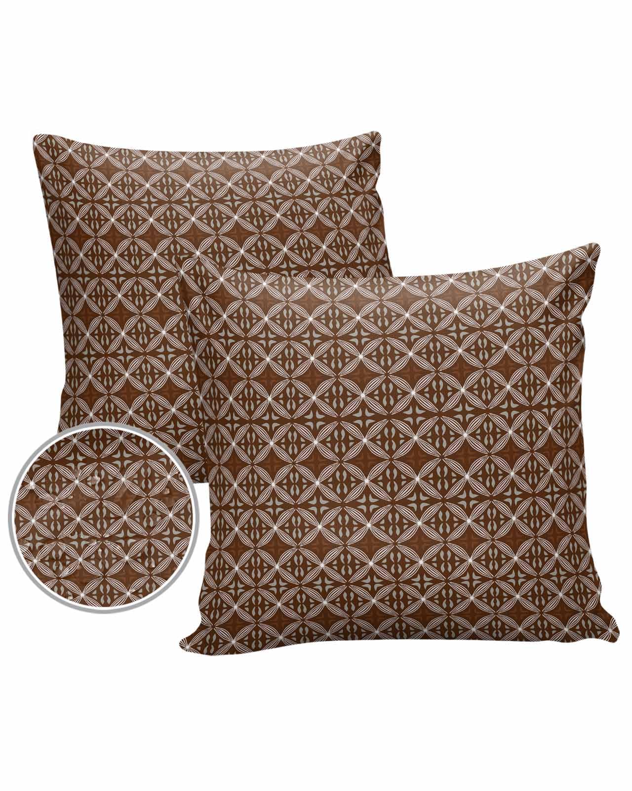 Geometric Brown Outdoor Pillow Cover 18x18 Inch Cushion Sham Case, Waterproof Decorative Square Throw Pillowcase for Outside Garden Patio Porch Couch Chair Tent Rustic Tribal Flower Ethnic Bohemian