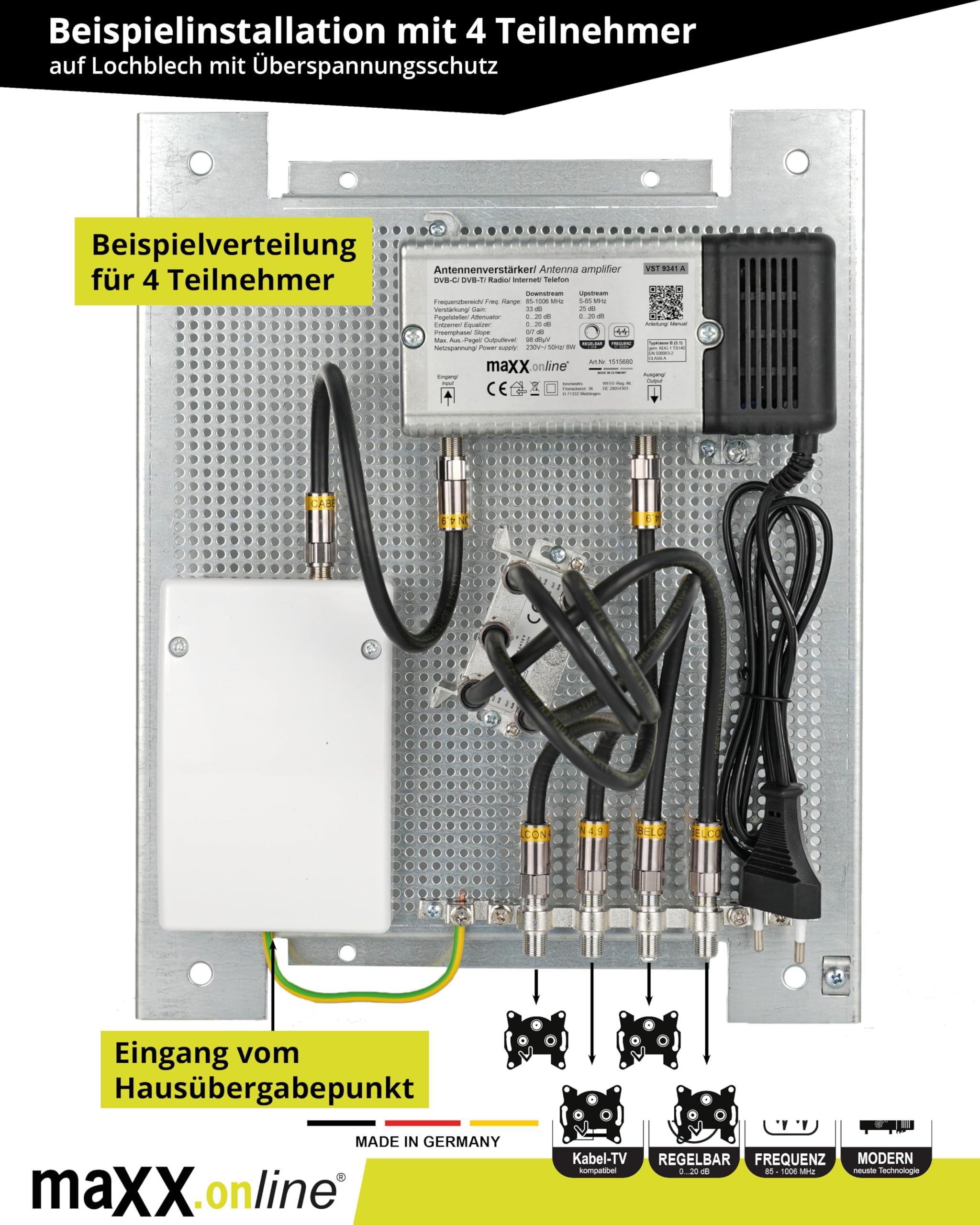 vst9341 a amplificatore per tv via cavo, 34 DB, regolabile, BK Amplificatore Cavo vernsehen DVB-T, DVB-C amplificatore per antenna