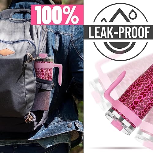 Miniatura 5 de Zukro Vaso de 50 onzas con popote abatible y asa, a prueba de fugas de acero inoxidable aislado al vacío con tapa 2 en 1, apto para portavasos sin