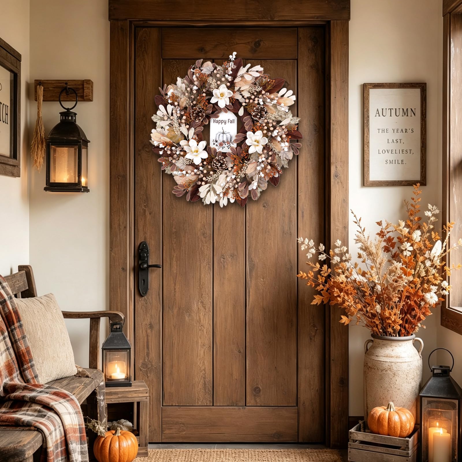 Couronne d'automne pour porte d'entrée - Décorations de Thanksgiving d'automne