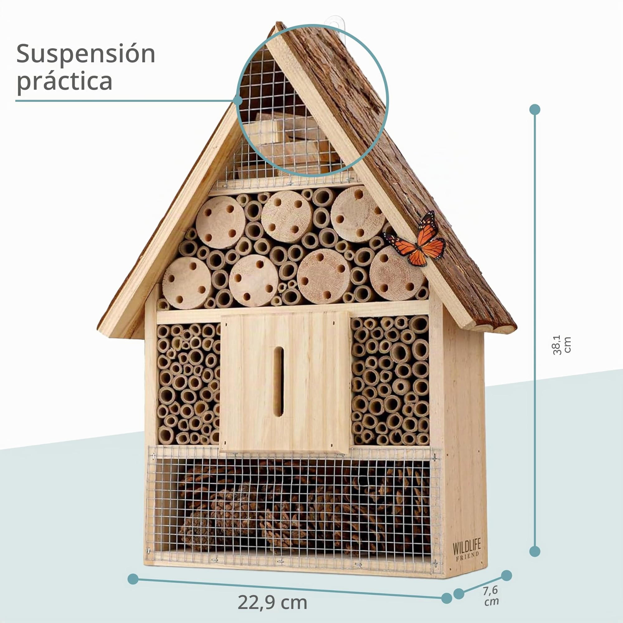 WILDLIFE FRIEND Hotel para Insectos. Casa para Insectos en Madera Natural para Abejas, Mariquitas, crisópidos, Mariposas. Mariposario