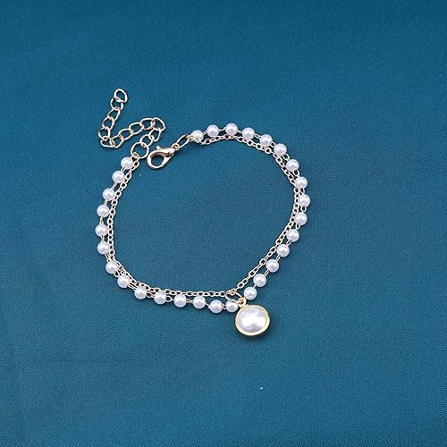 Miniatura 6 de Pulsera con colgante de perlas en capas estilo bohemio, pulsera de cadena con cuentas de moda, cadena de mano dorada, joyería de boda para mujeres y