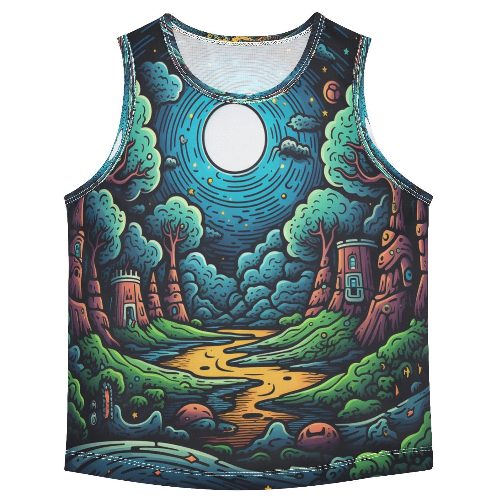 Divertido Bosque Verde De Dibujos Animados Camisetas Sin Mangas Tipo Tank Top para Niños Jóvenes Ideales para Actividades Deportivas