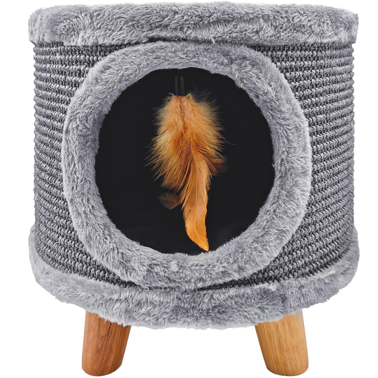 Casa para gatos Cabin II, rascador con superficie de descanso y muelle de juego, 32 cm de diámetro, 38 cm de altura, color gris