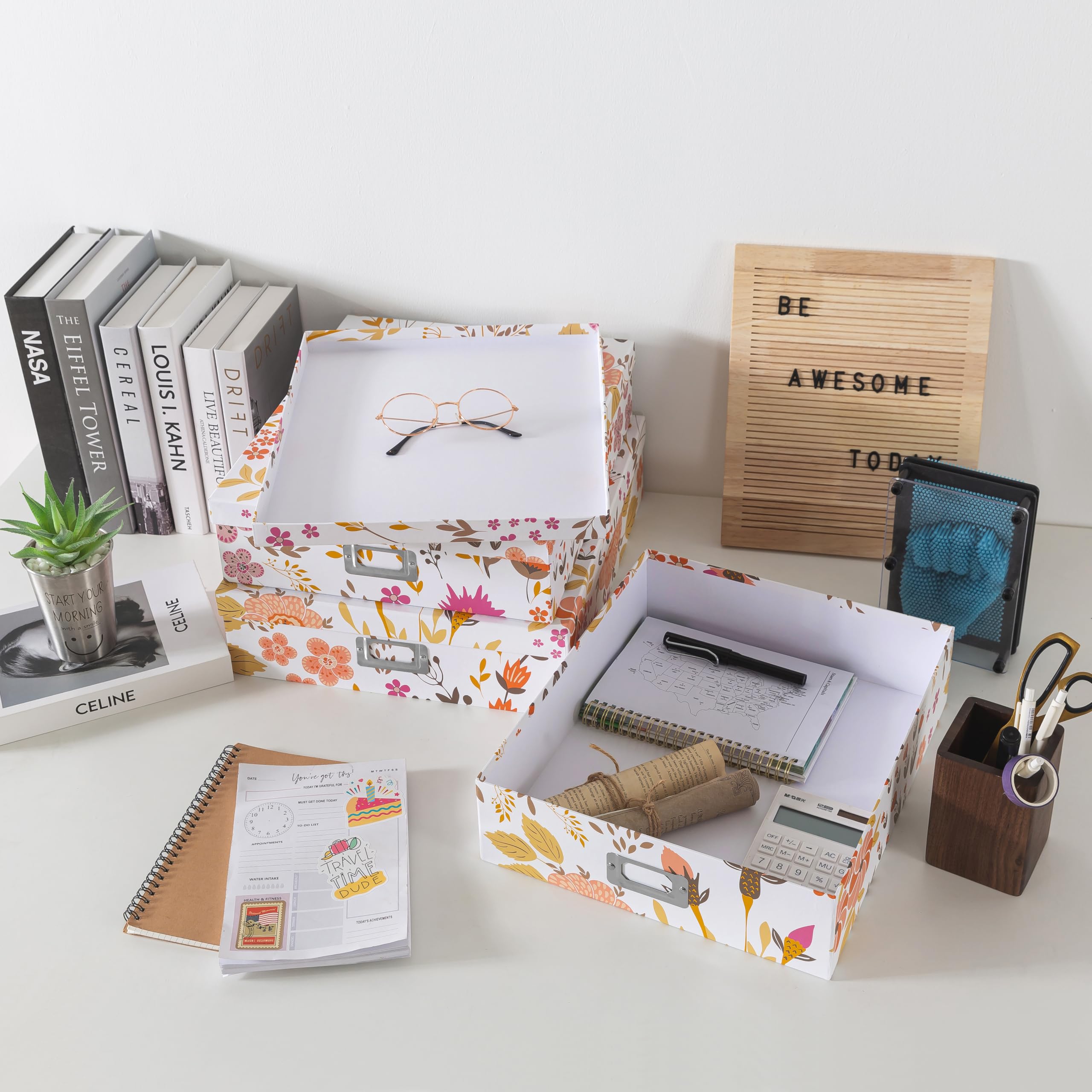 Juego de 3 cajas de cartón decorativas para collage floral con tapas, para recuerdos y fotos, almacenamiento de cartas para documentos, álbumes de recortes, organización 6
