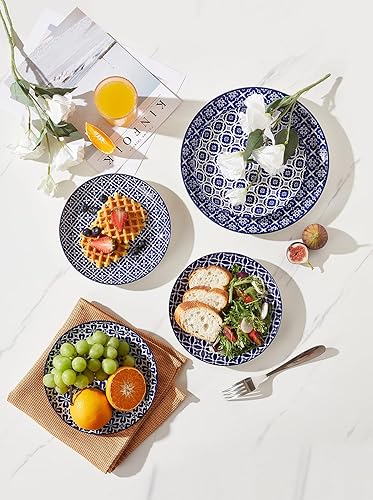 Miniatura 3 de Platos de ensalada, platos de postre azules y blancos, juego de platos de cerámica coloridos de 8 pulgadas para pasta, juego de 6, aptos para