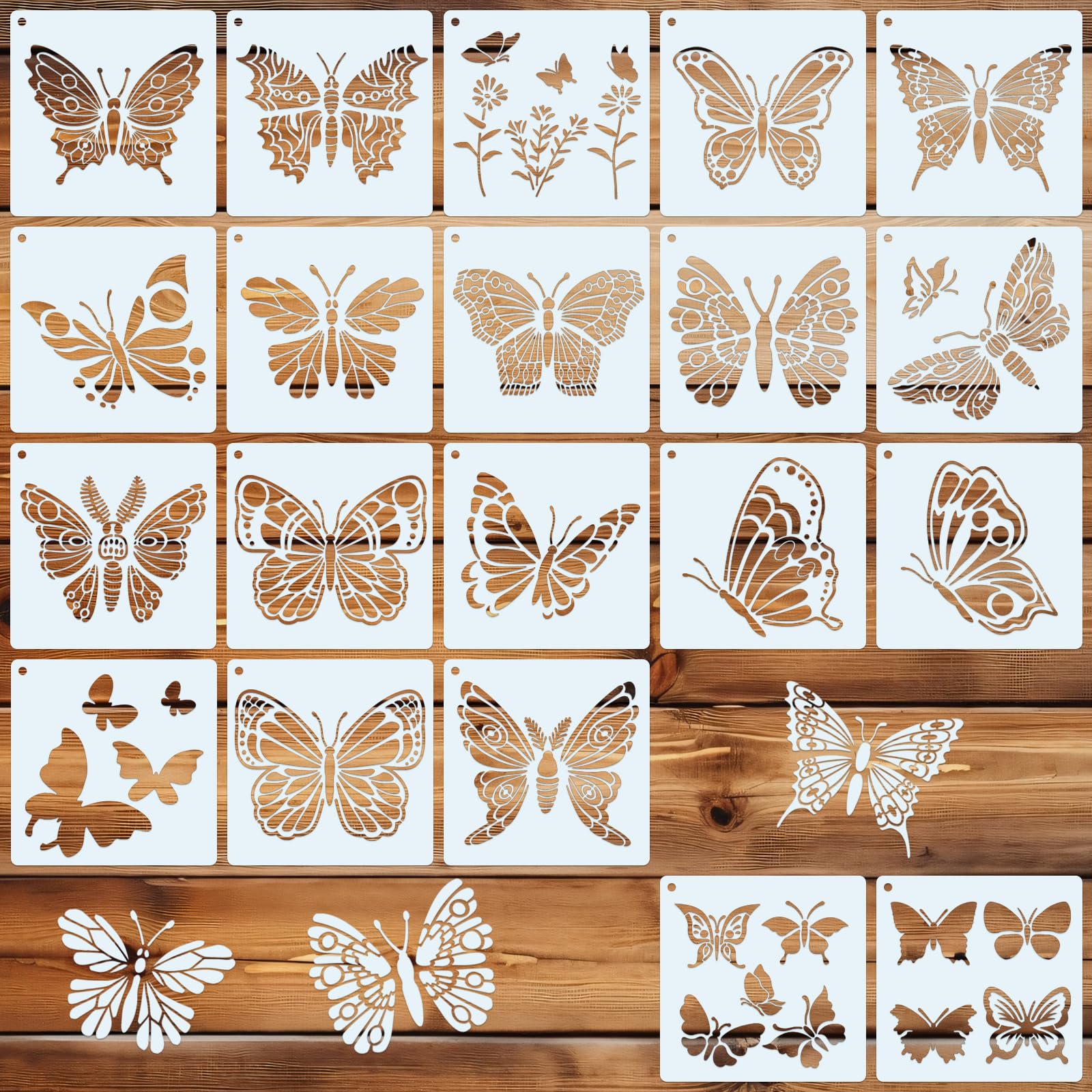Plantillas de mariposa para pintar, 20 unidades, plantillas reutilizables de resorte de 6 pulgadas para manualidades, tela, muebles de madera, suelos, pared, decoración del hogar