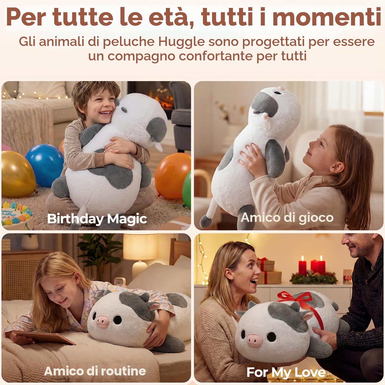 Mewaii Peluche Ponderato Mucca Grigia Bianca 58CM 4.0 Lbs – Cuscino Giocattolo Kawaii Morbido e Confortevole, Compleanno e Occasioni Speciali