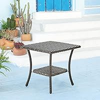 Vista 2 de Mesa de patio al aire libre Mesas auxiliares – Mesa de centro de mimbre con 2 estantes de almacenamiento de ratán mesa auxiliar cuadrada para patio