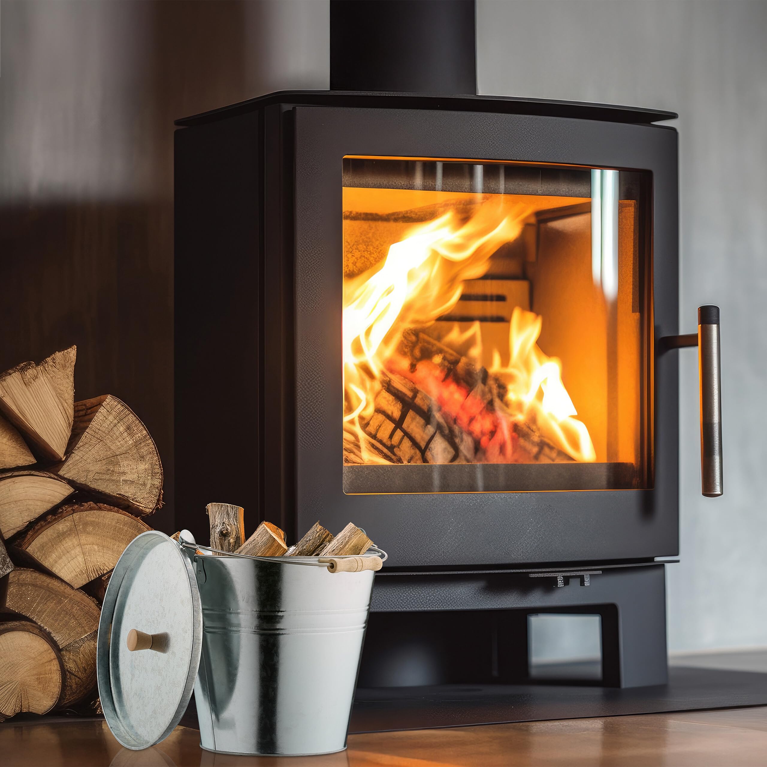 Relaxdays Secchio Raccogli Cenere con Coperchio, Cestello 12,5 L, Carbone e Bricchetti Camino e Stufa, Acciaio, Argento