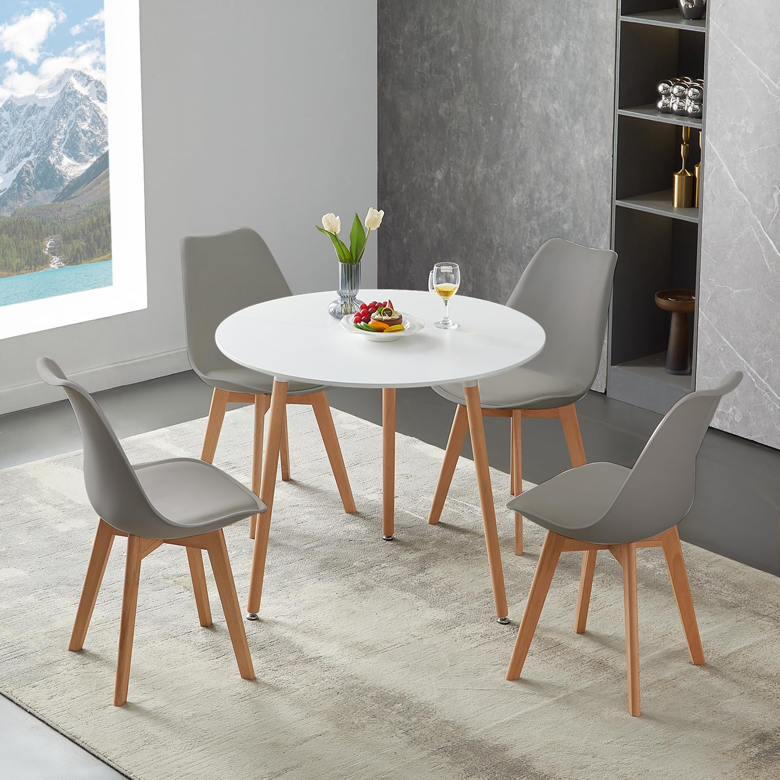 Ensemble de Salle à Manger Ronde Table et 4 Chaises Blanche