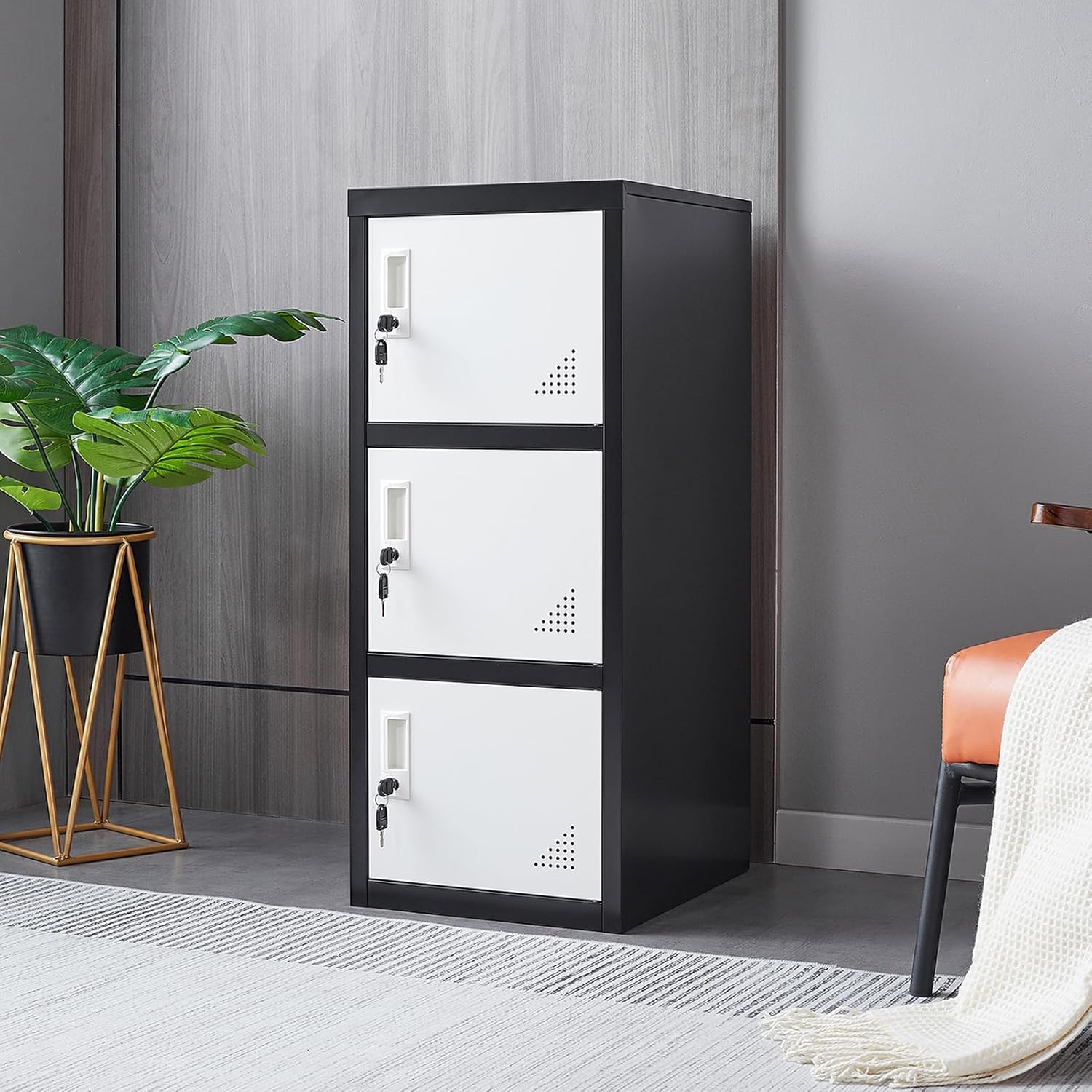 YILFANA Metal Locker with 3 Doors, Storage Lockers for