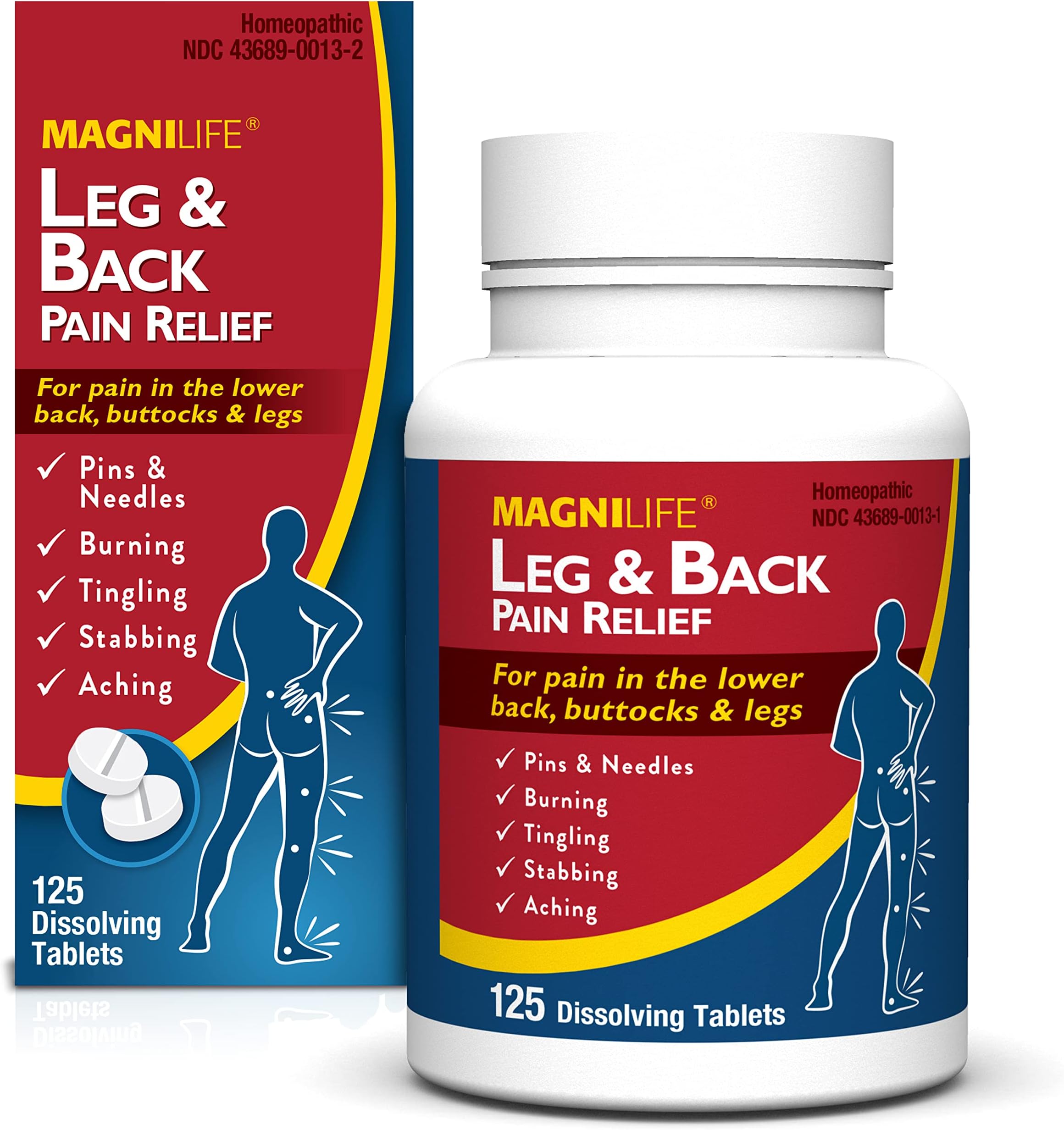 Leg & Back Pain Relief Tablets,125 Ct, Fast-Acting Pain Relief Naturally Soothes Burning, Tingling & Stabbing Aches, Symptomatic or Preventative, Non-Habit Forming Quick-Dissolve Tablets