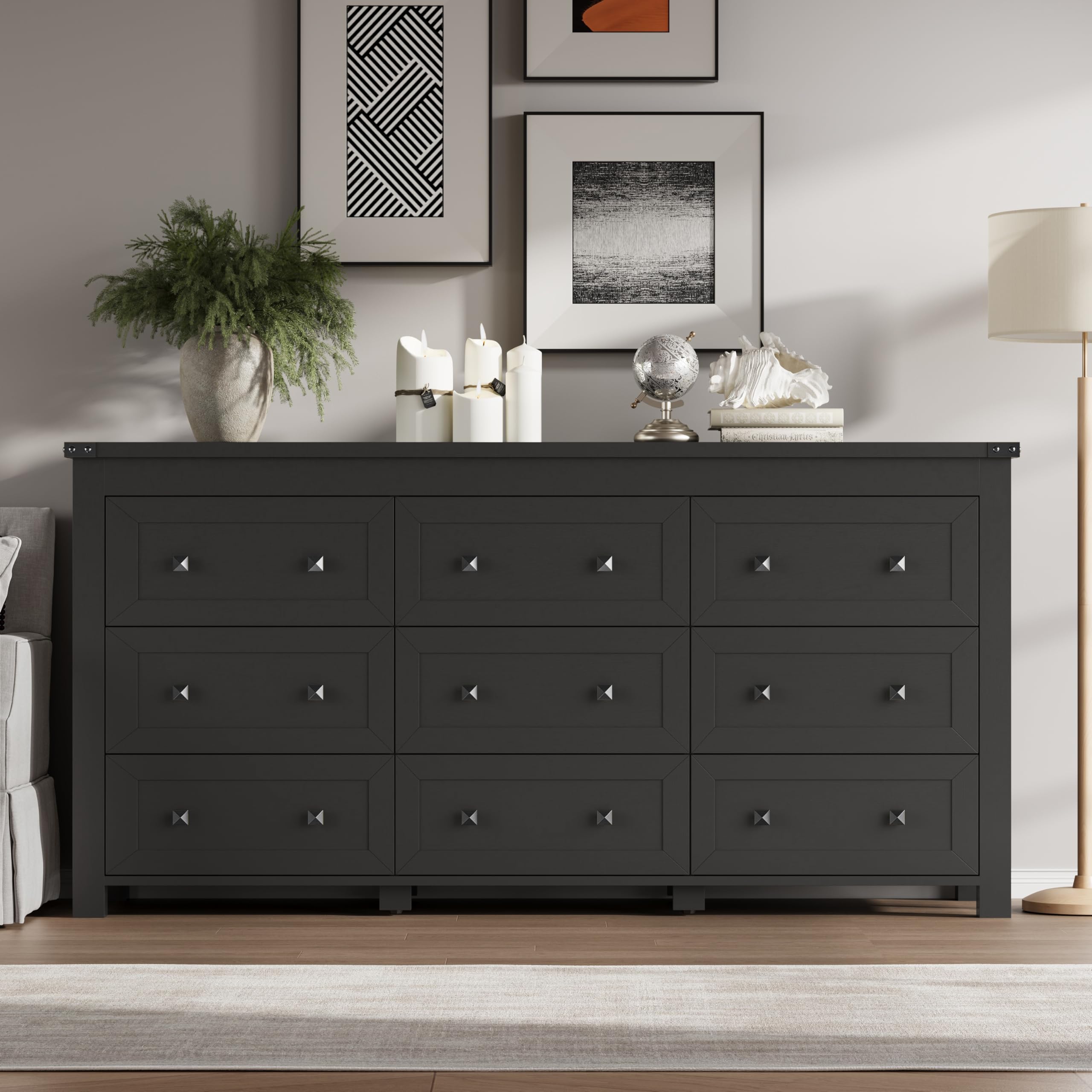 BORNOON 9-Drawer Dresser, Modern Wooden Storage Chest of Drawers, Dresser TV Stand, Wood Drawer Organizer with Metal Handles for Bedroom, Living Room, Hallway : Home & Kitchen