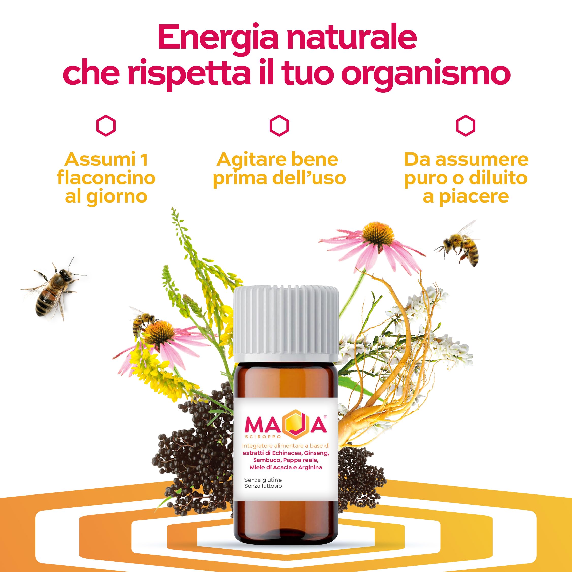 MAJA Pappa Reale Integratore Potente Ricostituente Energia Fisica e Mentale Adulti Bambini Sportivi con Echinacea Miele di Acacia Ginseng Sanbuco Arginina 10 Flaconi Made in Italy