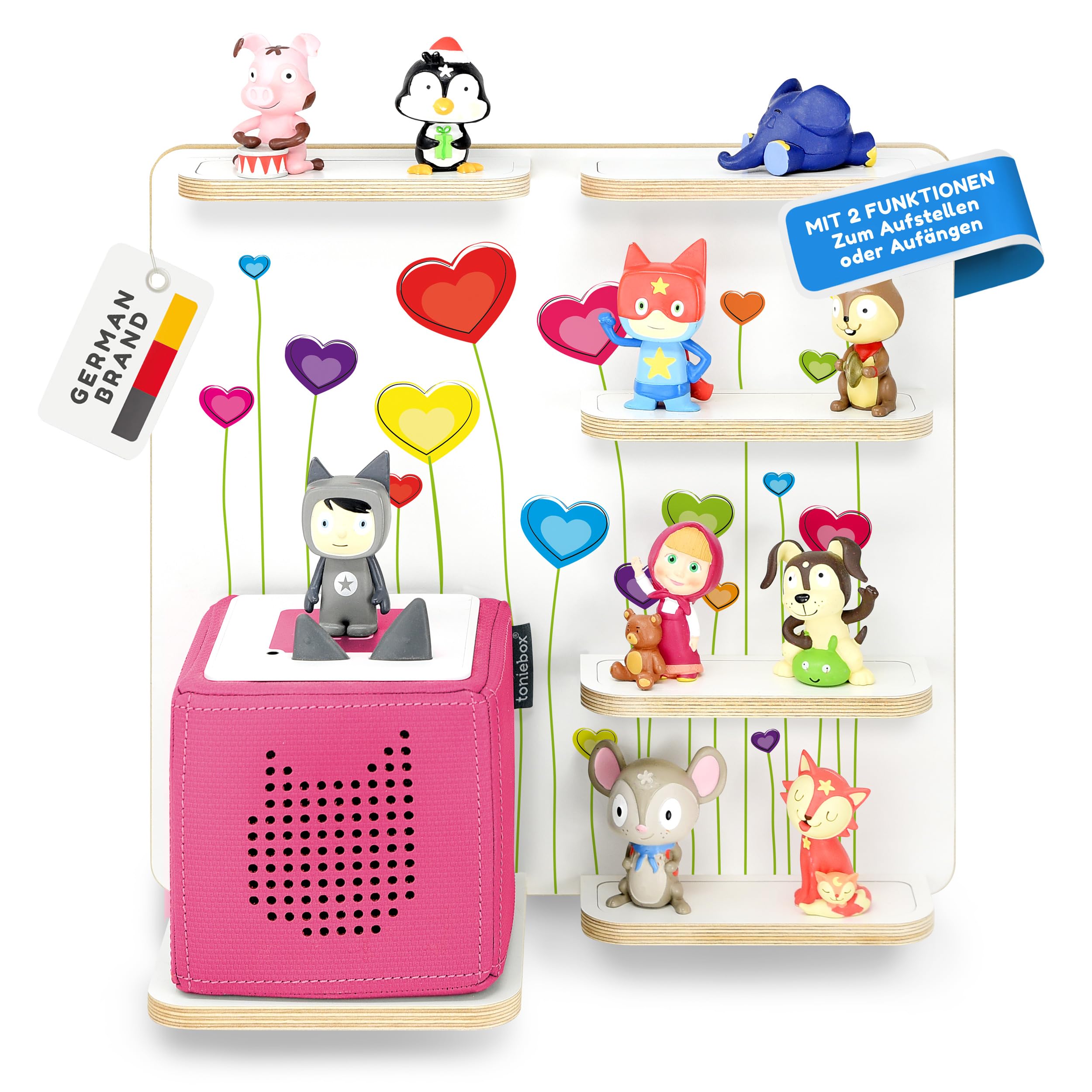 stadtecken Wooden Music Box Shelf - Fits Toniebox & Approx. 40 Tonies, Balloons, Kompakt