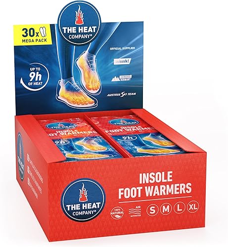 THE HEAT COMPANY Calentadores de pies de plantilla, 5, 10 o 30 pares, S, M, L, XL, 9 horas de calor extra, calor instantáneo, plantillas térmicas
