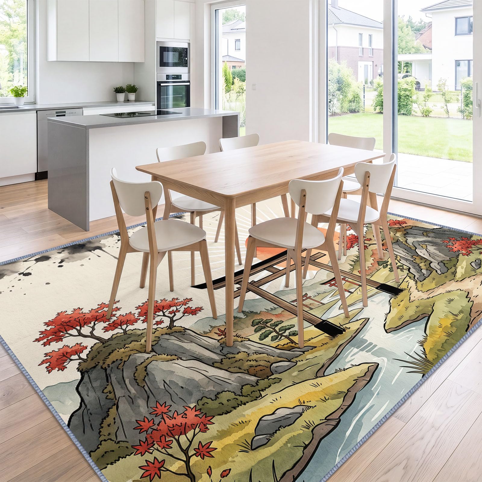 Générique Tapis Salon Zen Oriental Torii Érable Rouge 80 x 150 cm