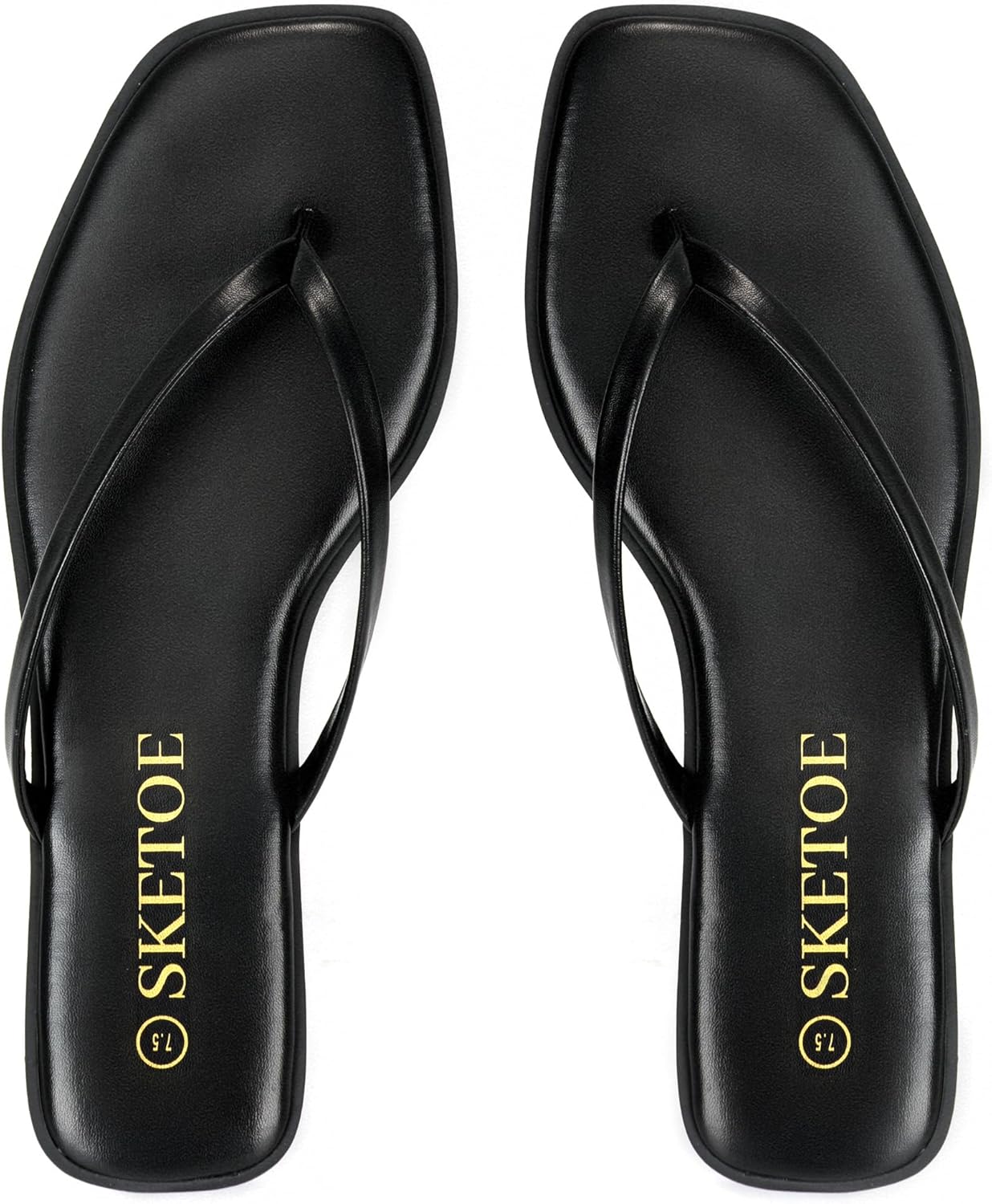 Flip Flops for Women Square Toe Flat Sandals for Women Comfortable Thong Sandals Vegan Leather Flip Flops Lightweight Summer Beach Sandals Dressy Vacation Essentials Slides - Image 4