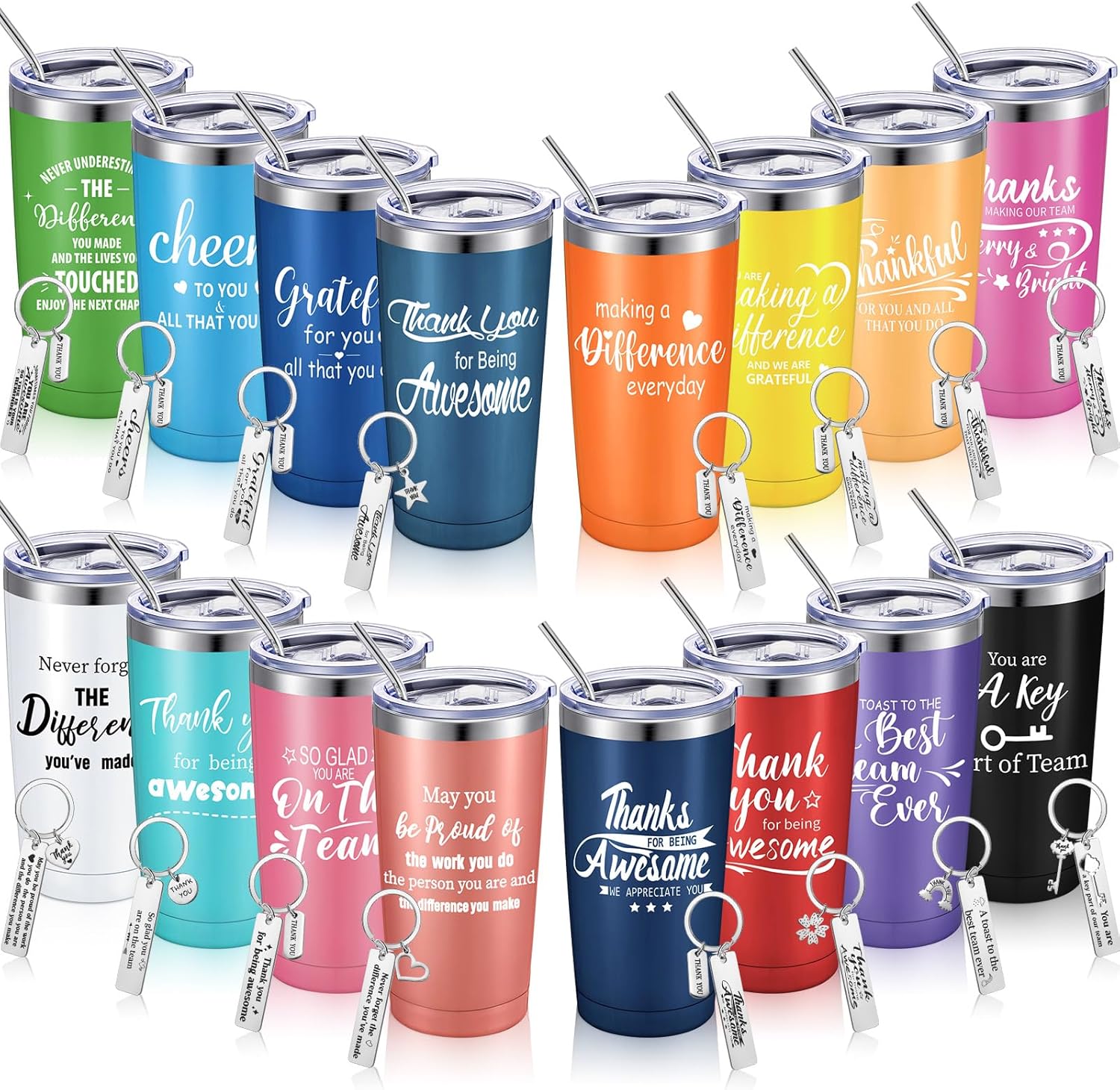 Thank You Gifts for Women Men 20 oz Inspirational Tumbler with Keychain Insulated Stainless Steel Appreciation Tumblers Team Motivational Encouragement Gift for Coworker Employees(Stylish Color, 16)