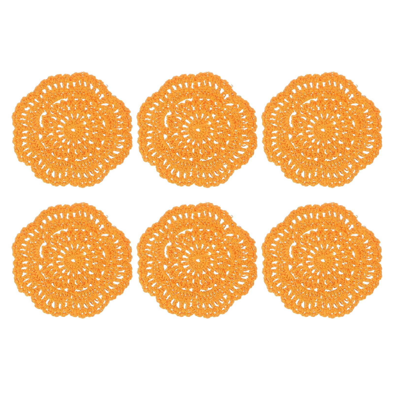 sourcing map 6Pcs Crochet Doilies Handmade Tray Doilies 4" Round Cloth Placemats Lace Coasters for Crafts, Daily Use, Festivals, Home Decoration, Apricot