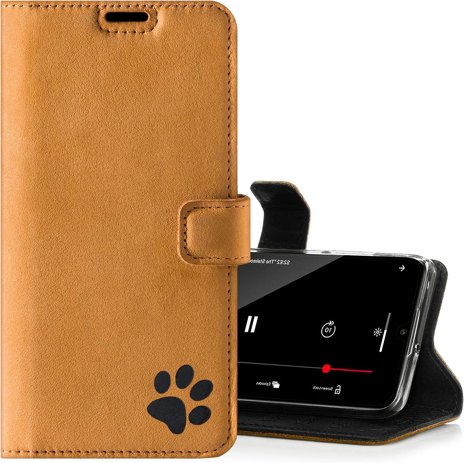 SURAZO Mobile Phone Case for S21 Ultra - Premium Genuine Leather Case with Paw Motif - Suede Flip Case with Stand Function, Card Slot - RFID Protective Case Handmade for Samsung Galaxy S21 Ultra 5G