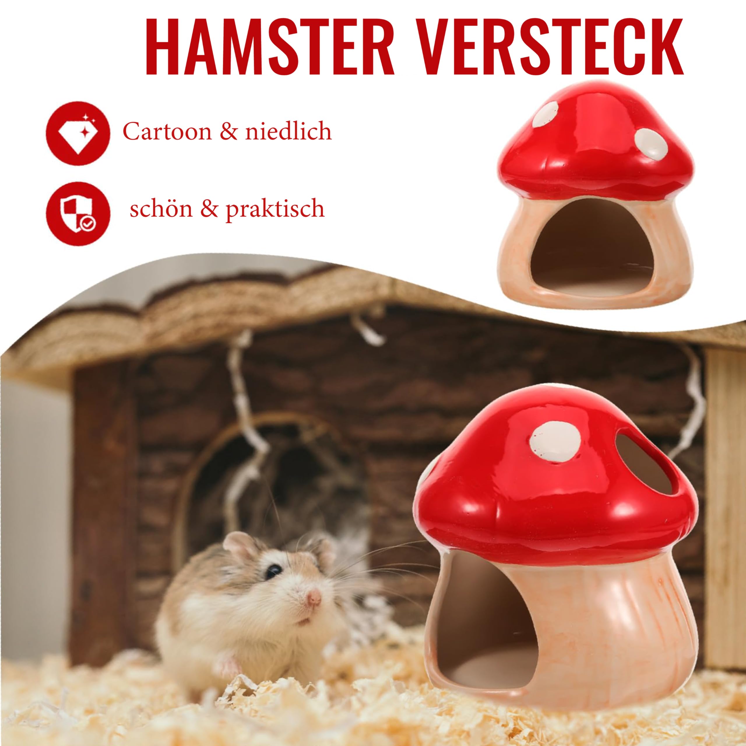 Maison en céramique pour hamster, hamster unique, cachette en céramique, en forme de champignon, pour gerbilles, souris, chinchillas (petite taille)