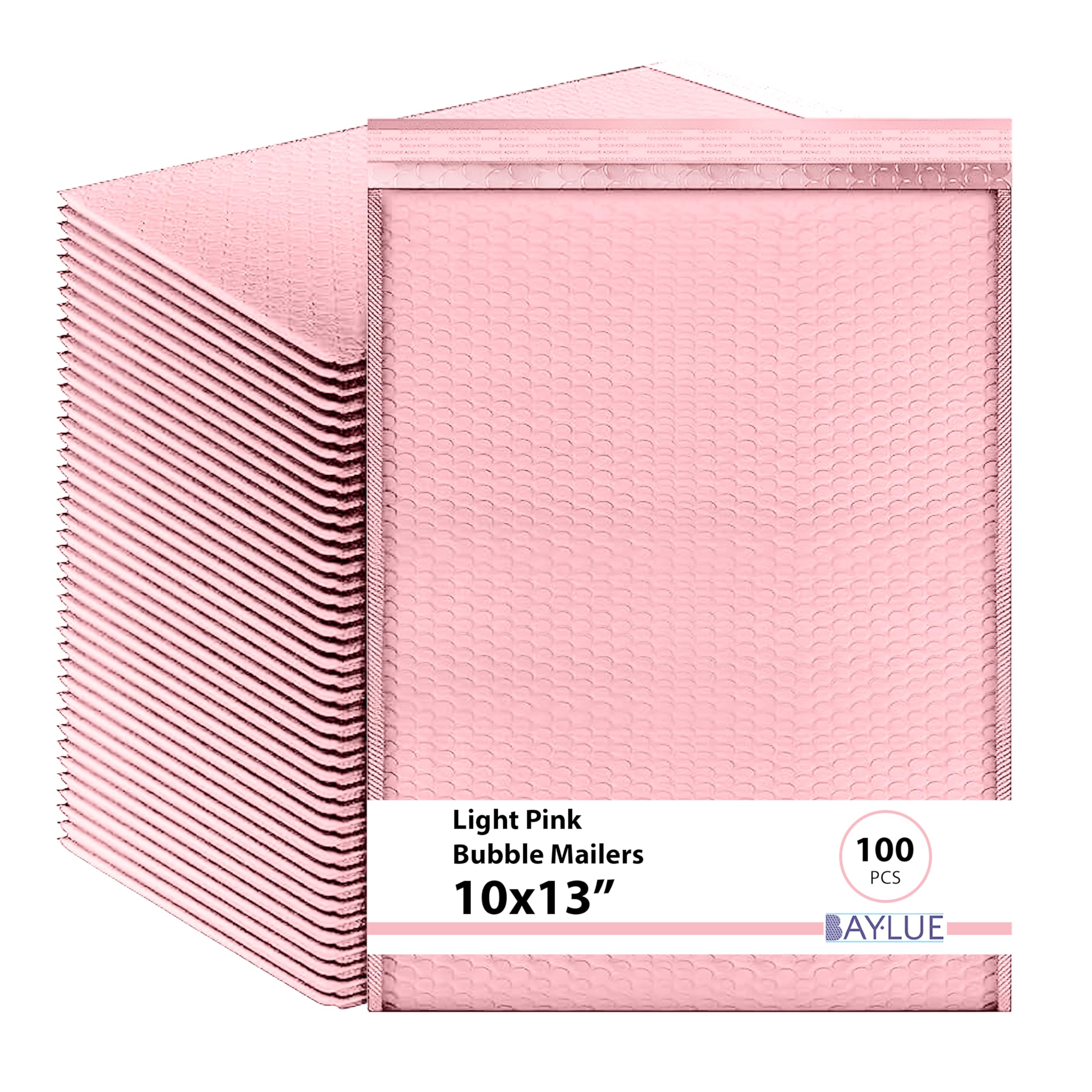 Light Pink 10x13 Inch Poly Bubble Mailers |Self Seal Padded Envelopes for Thick books | Cushioned Bubble Mailer | Usable Size 9.5x13 Inch | Waterproof