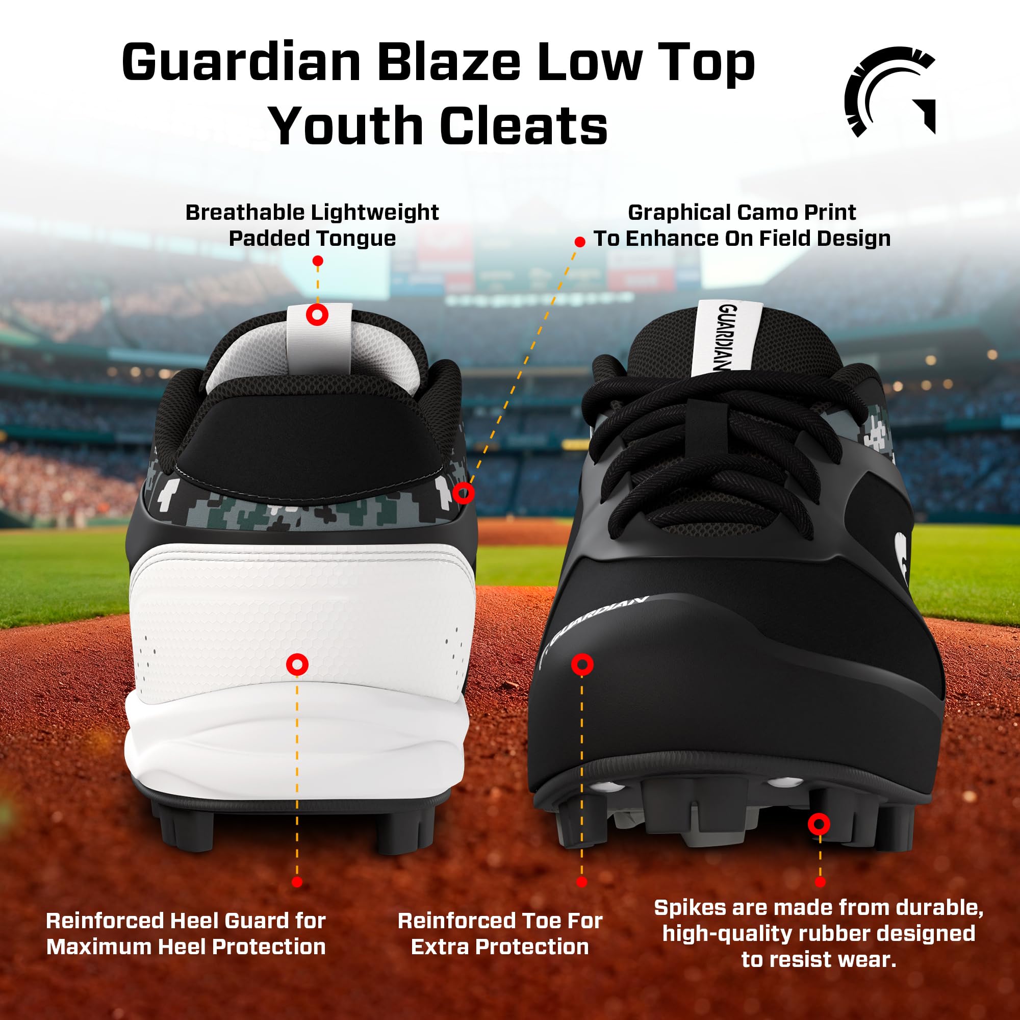 Guardian Baseball and Softball Low Top Cleats for Youth Boys and Girls - Black/Royal, 7