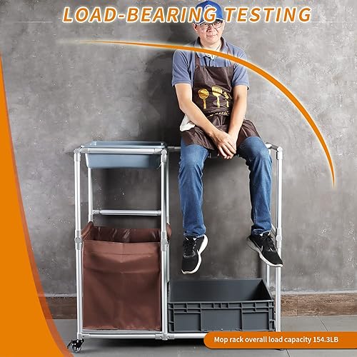 Miniatura 6 de Carrito de limpieza Carrito de limpieza con ruedas para suministros de limpieza Estación de limpieza Organizador de escoba y fregona