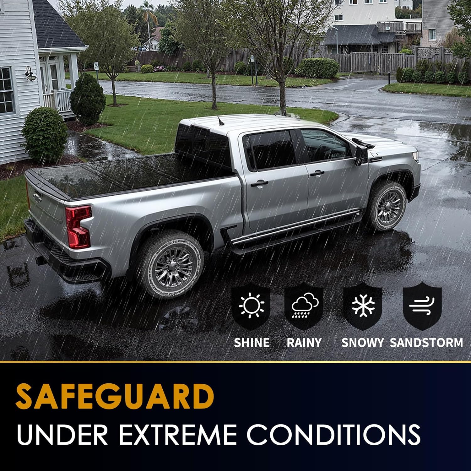 Low Profile Truck Bed Tonneau Cover for Chevy Silverado/GMC Sierra 1500 5.8ft Bed 2019-2026, Hard Tri Fold Heavy-Duty Locking Drill-Free Install Waterproof Fiberglass Anti-Theft Security (69.3")