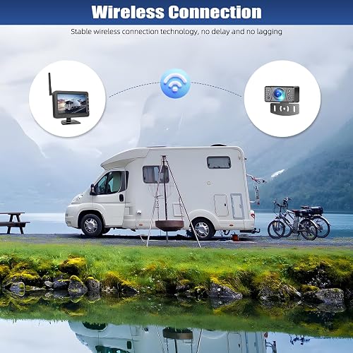 CAMECHO Caméra de Recul sans Fil 4,3 Pouces, Moniteur IPS HD IP68 Étanche, Vision Nocturne, Image Flip, Aide au Stationnement, Camera Recul Voiture Camion Caravane Camping-Car Remorque 12V - 7