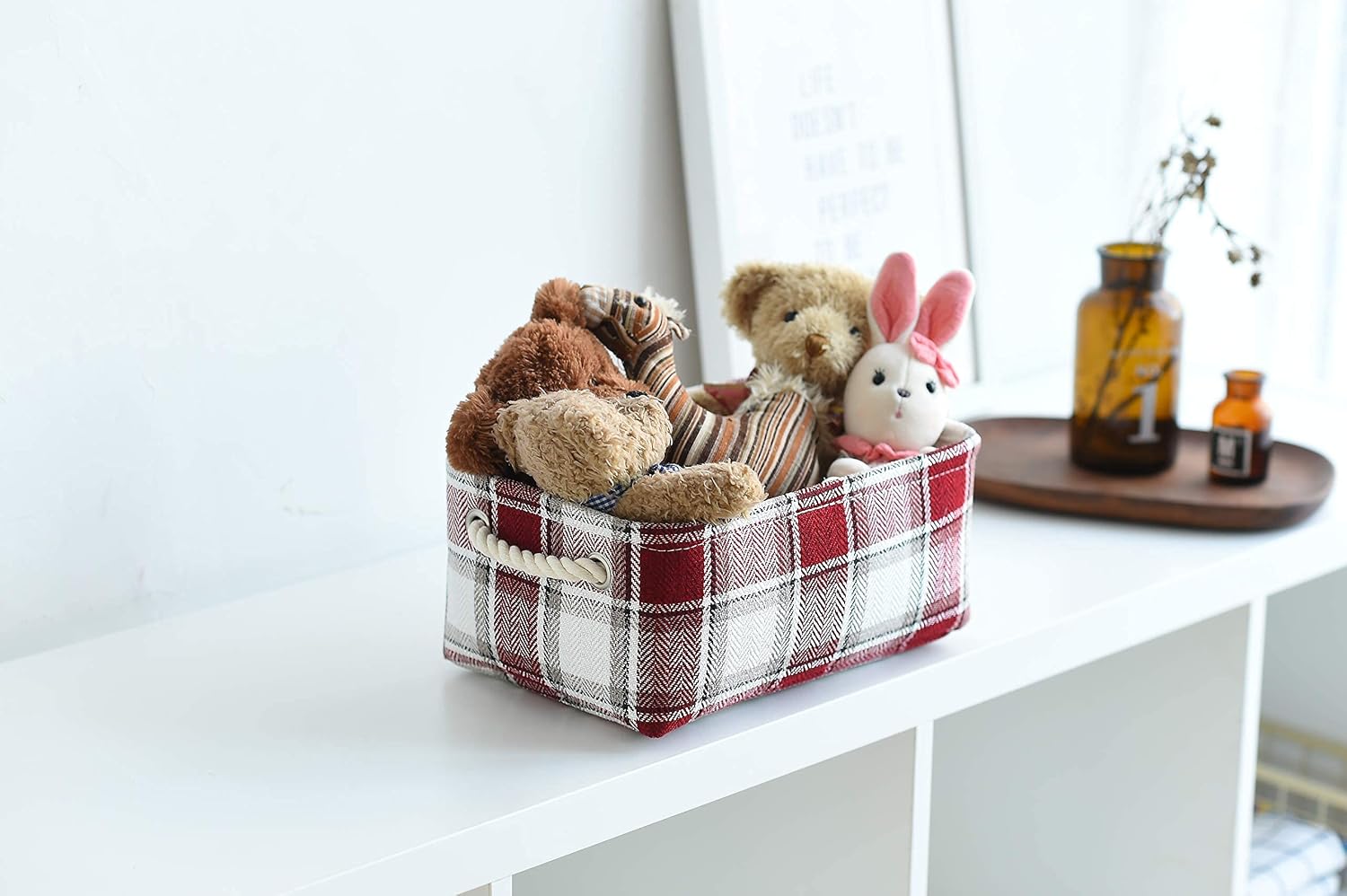 pulnimus Fabric Storage Baskets Set [6 Pack],Cloth Baskets,Nursery Baskets,Small Storage Bins for Baby,Empty Gift Baskets with Rope Handles,Rectangular Basket,Decorative Closet Baskets (Red Box)