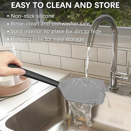 Miniatura 5 de Coukre Juego de 2 espátulas de silicona, resistentes a altas temperaturas, libres de BPA, espátulas de cocina, volteadoras sólidas y ranuradas