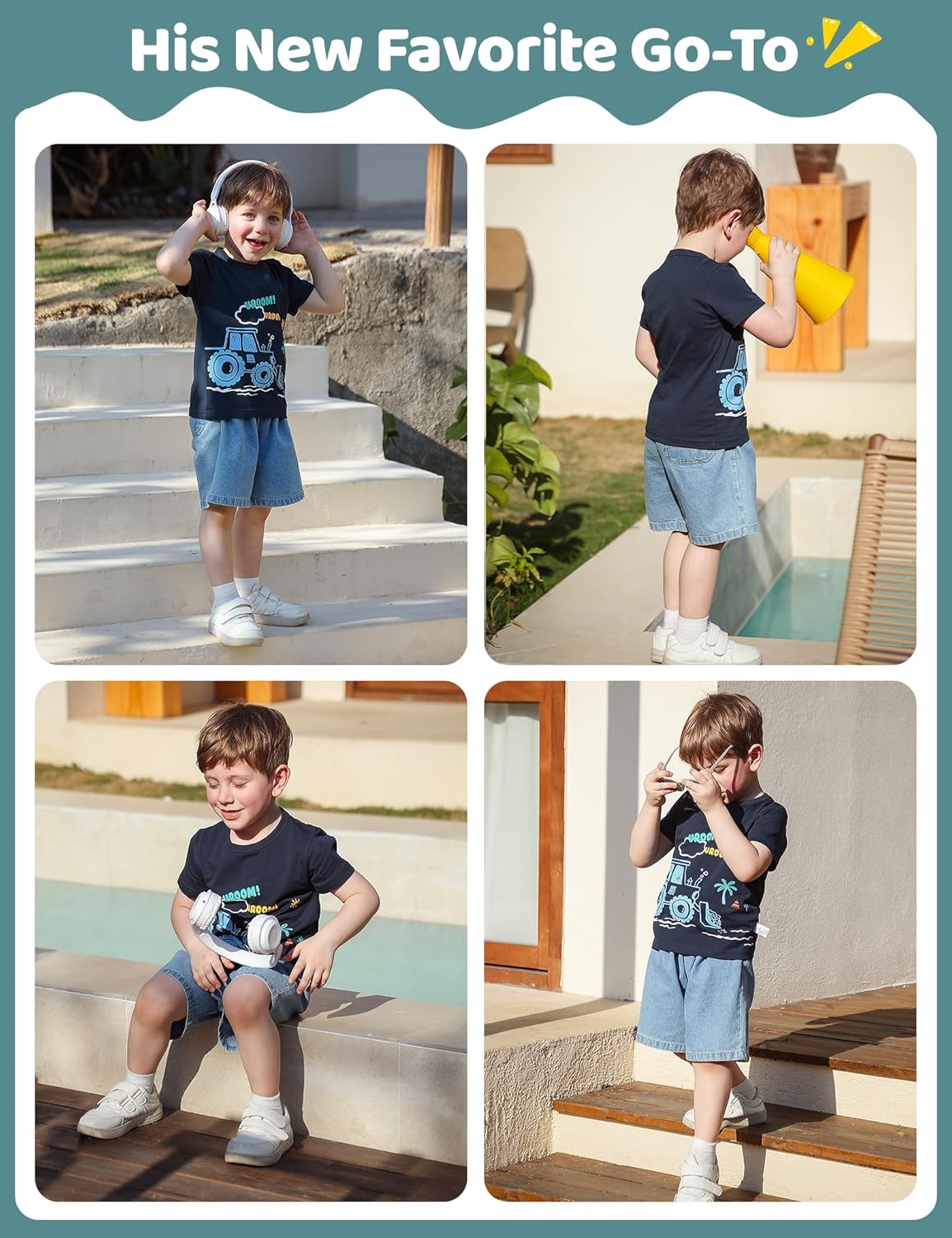 Toddler Boy Shirts Boys Cotton Short Sleeve T-Shirt, 3 Packs Printed Kids Crewneck Tees, Summer Pullover Tops for 2-9Y
