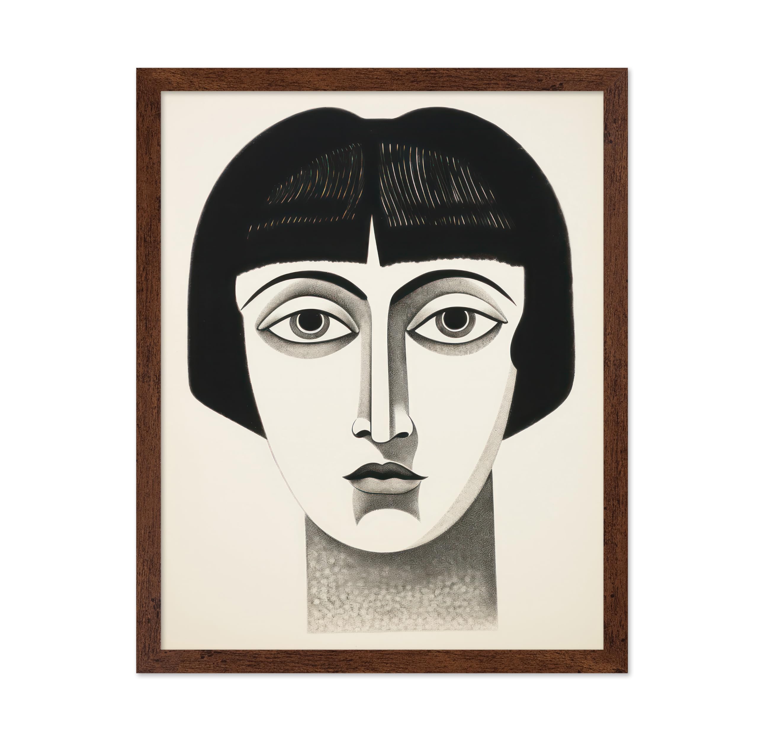 Monem Art Female Portrait Poster - Retro Sketch Print - Drawing Art - Girly & Feminine Design - Modern & Abstract Artwork - Minimal Design - Great Living Room or Office Decor - 11x14 Brown Framed