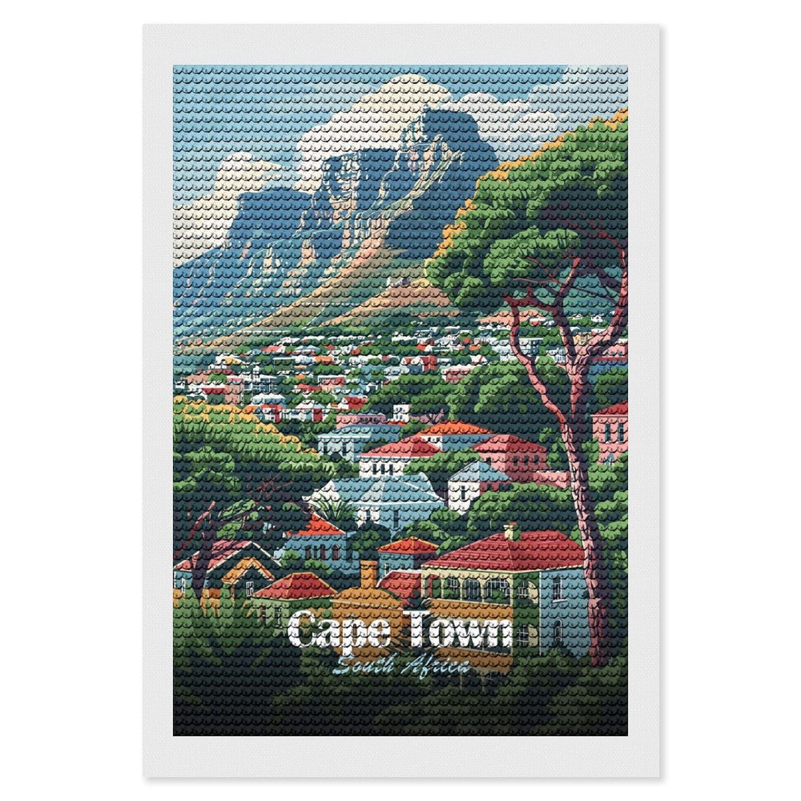 Junmoney Cape Town, South Africa Illustration Diamond Painting Kit 8"x12", Thoughtful Handmade Gift, for Creative Relaxation, Printed Canvas, Cosy Home Accent