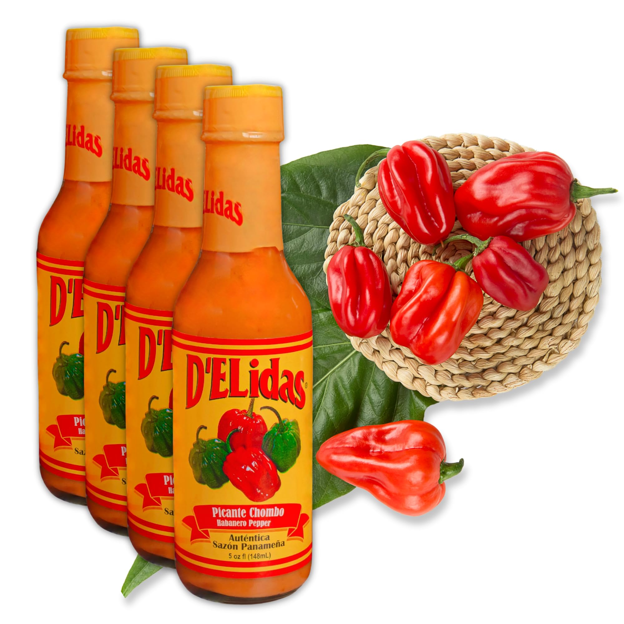 D'ELidas Habanero Hot Sauce, Natural Habanero Pepper Hot Sauce, Chombo Picante Sauce #1 in Panama, Non-GMO, Keto Friendly Food Habanero Sauce, 5 Fl Oz