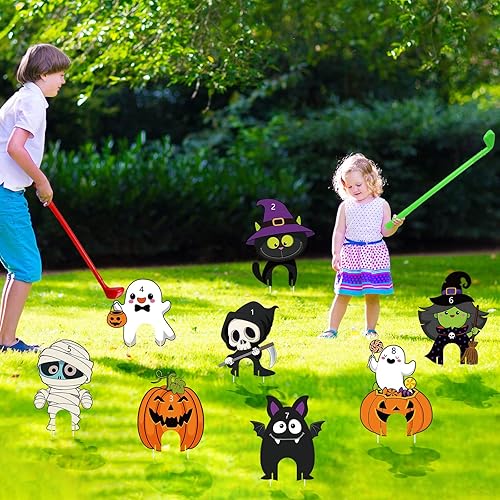 Miniatura 7 de Capoda 8 piezas de Halloween Mini Golf Game Hlloween Golf Yard Sign Mini Golf Club Yard Stakes para Halloween, fiesta de golf, Halloween, césped,